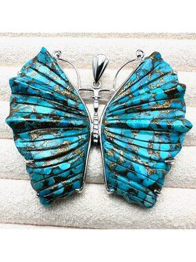 D Joy Turquoise Sterling Silver Pendant Huge 2.75 Inch Beautiful Matrix
